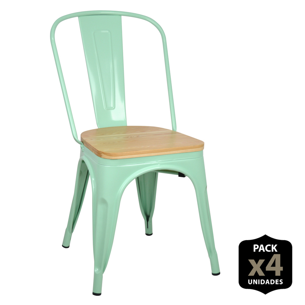 Pack4-Silla Tudix Verde Industrial Asiento de Madera