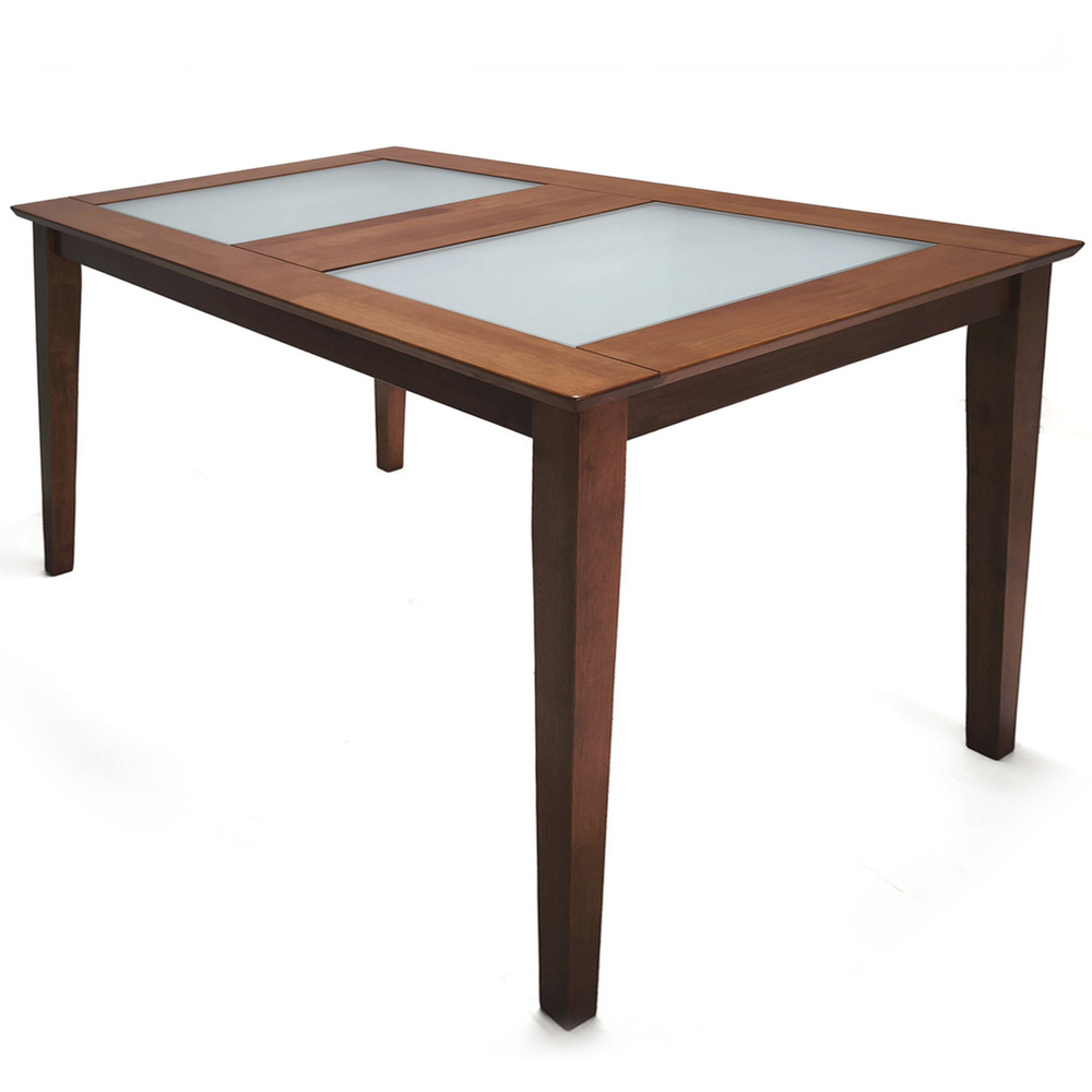 Mesa de Comedor Madera Maciza Color Cerezo y Cristal Templado 120 x 75 x 75 cm 