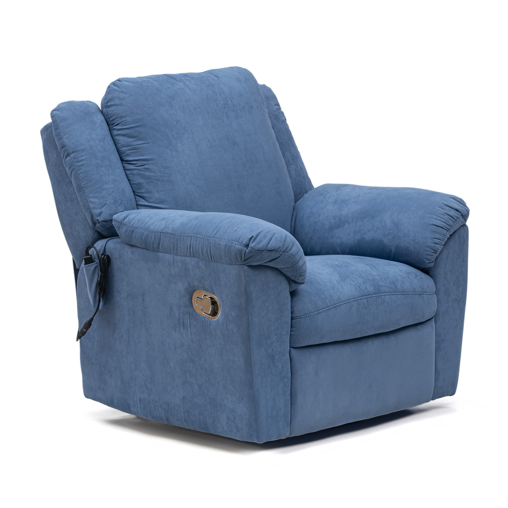 Sillón Relax Microfibra Azul Reclinable, Vibratorio con Función Masaje 