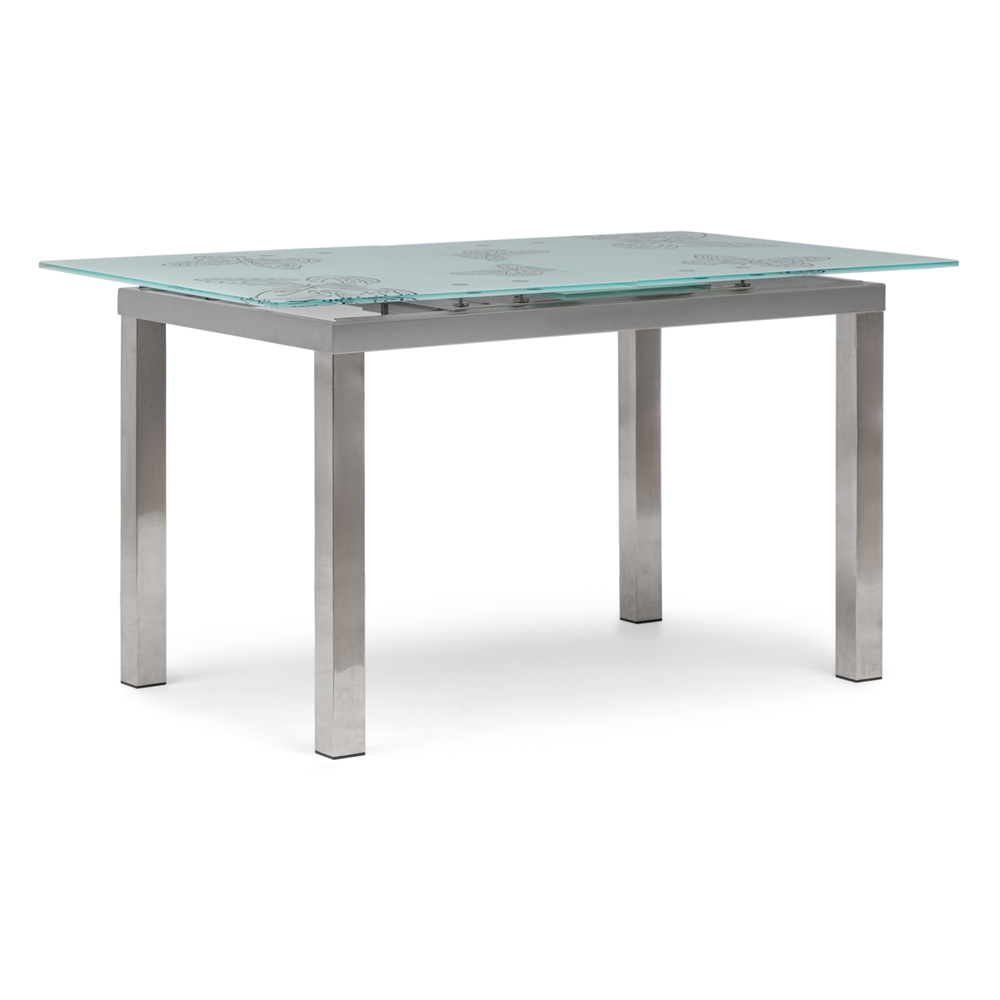 Mesa Comedor Cristal y Acero 140x85x75cm Extensible a 170 cm con Mecanismo Automatizado