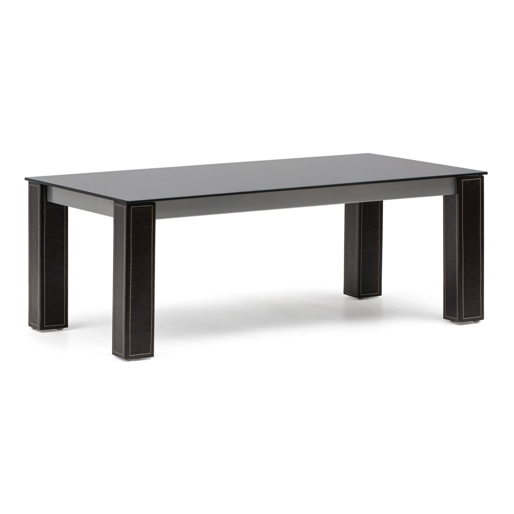 Mesa de Centro Sobre Cristal Patas Forradas en Cuero Marrón Oscuro 110 x 60 x 42 cm