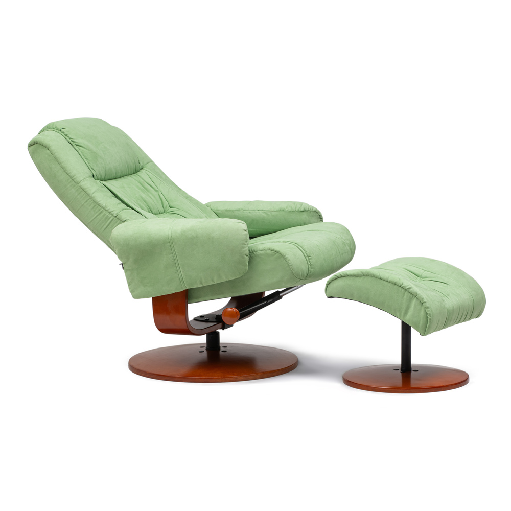 Sillón de Relax Kemi con Otomana Reclinable de Madera y Microfibra Verde Pistacho