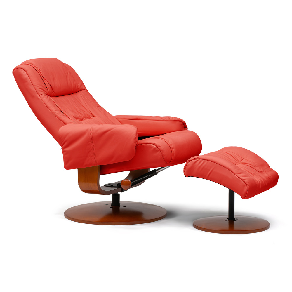 Sillón de Relax Kemi con Otomana Reclinable Madera y Polipiel Roja