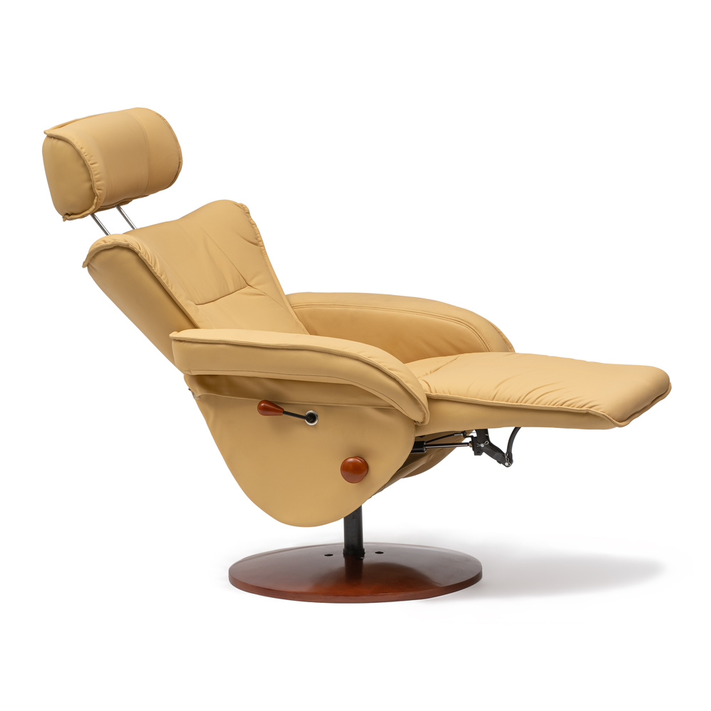 Sillón de Relax Kemi Reclinable con Reposacabezas de Madera y Polipiel Beige