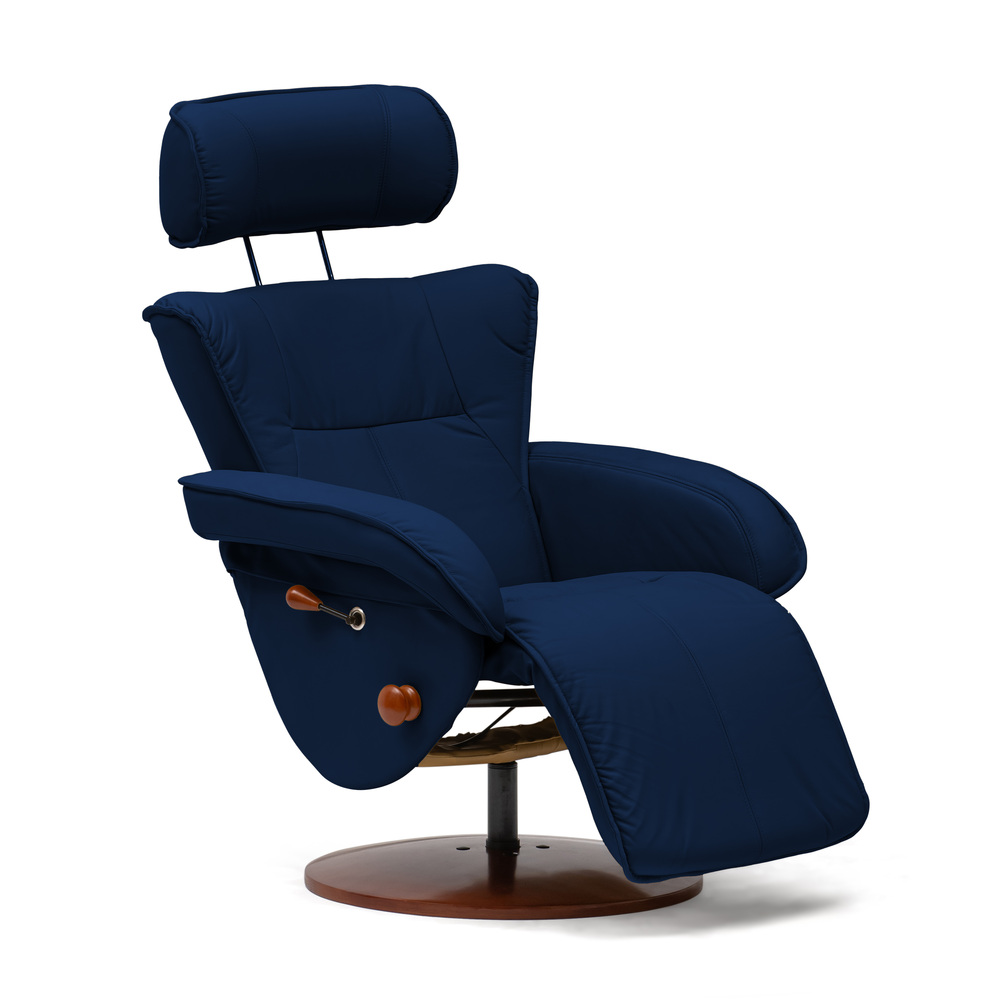Sillón de Relax Kemi Reclinable Estructura Madera y Polipiel Azul Marino