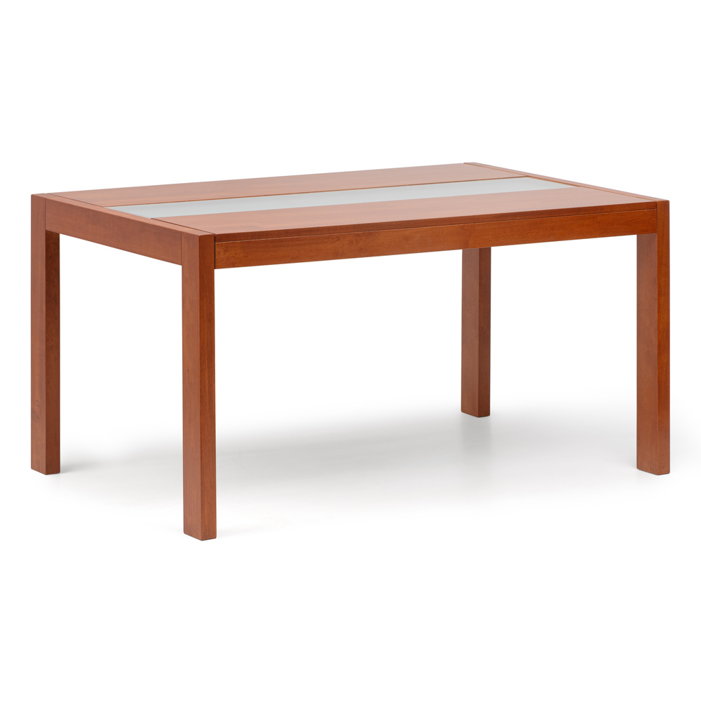 Mesa Comedor de Madera Natural y Cristal Templado Color Cerezo 145 x 90 x 75 cm 