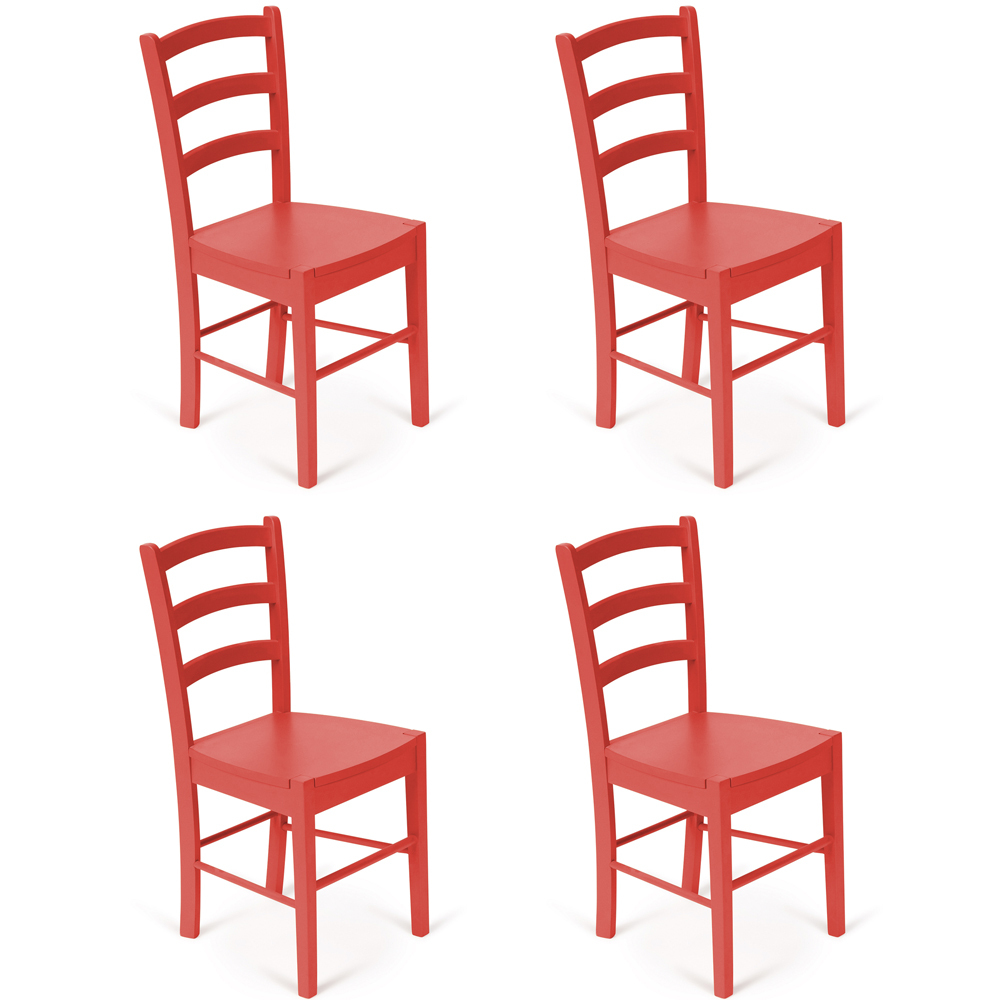 Pack 4 Sillas en Madera Lacada en Color Rojo Vivo 39 x 42 x 8