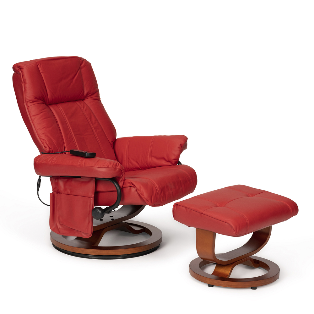 Sillón Reclinable con Vibración Piel Roja 2510 con Reposapiés 