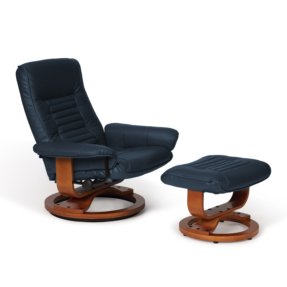 Sillón Reclinable 7201 D MaxiFree Tapizado de Piel Azul Oscuro con Reposapiés 