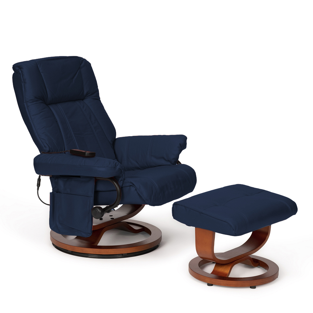Sillón Reclinable con Vibración Piel Azul 2510 con Reposapiés