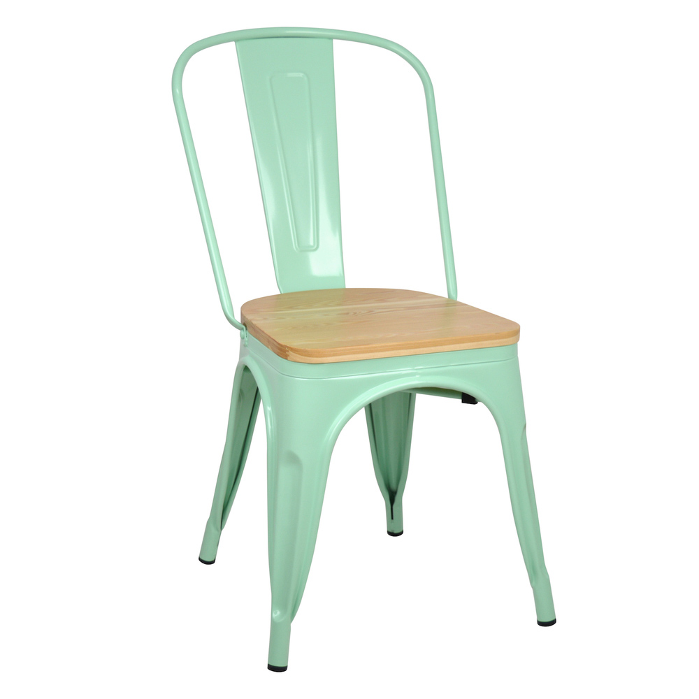 Silla Tudix Verde Menta Industrial Asiento de Madera